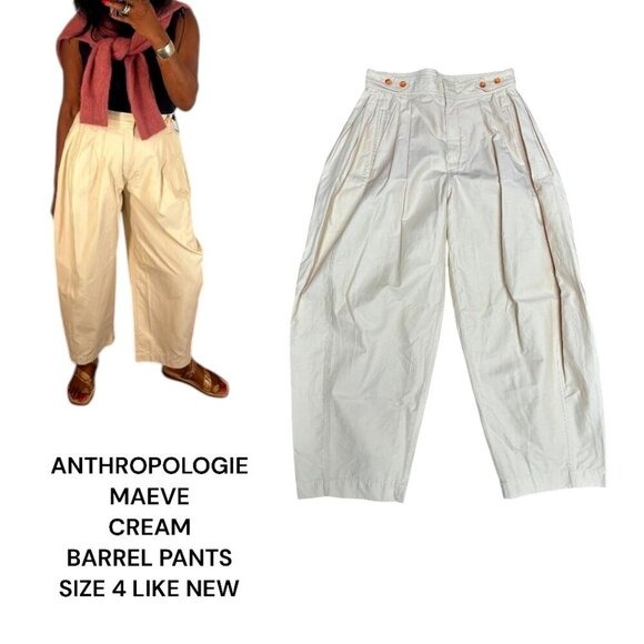 Anthropologie Maeve Pants Cream  Barrel Utility Wide leg Neutral sz.‎ 4 EUC - Picture 1 of 4